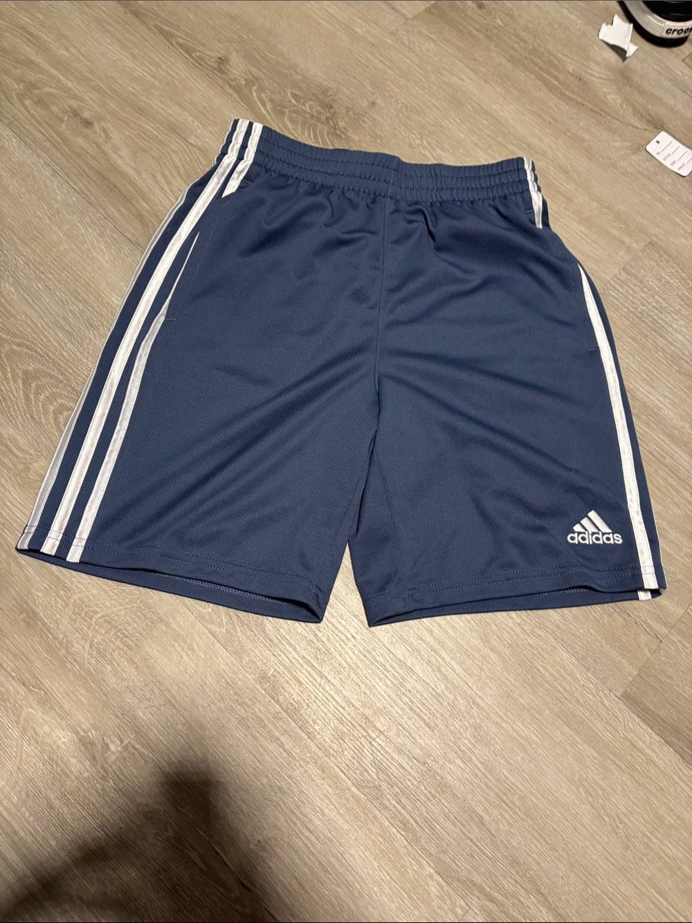 adidas Navy and White Athletic Shorts with Three-Stripe Sides